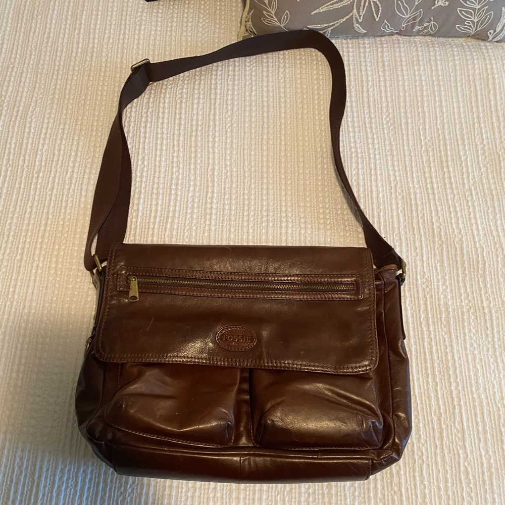 Fossil leather messenger bag